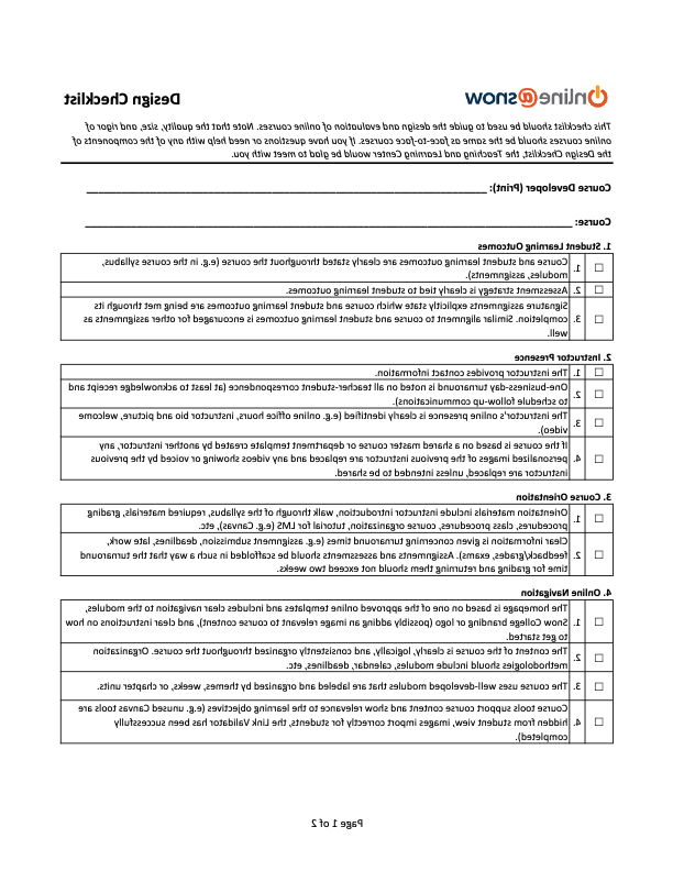 Course Design Checklist