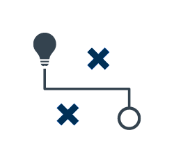 Open circle with line leading to a light bulb, with x's on both sides.